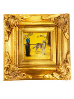 Gilded Framed Oil Painting German Shepherd and Parrot Antique Style Paintings And Art