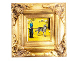 Gilded Framed Oil Painting German Shepherd and Parrot Antique Style