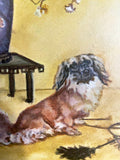 Gilded Framed Oil Painting Pekingese Dog And Vase Antique Style