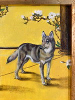 Gilded Framed Oil Painting German Shepherd and Parrot Antique Style Paintings And Art