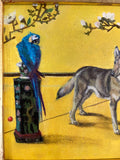 Gilded Framed Oil Painting German Shepherd and Parrot Antique Style Paintings And Art
