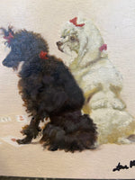Gold Framed Oil Painting Two Poodles Playing Cards Antique Style