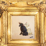 Gold Framed Oil Painting Two Poodles Playing Cards Antique Style