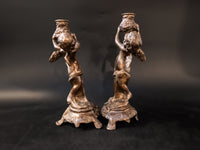Pair Bronze Cherubs Candle Holders Candlesticks Putti