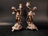 Pair Bronze Cherubs Candle Holders Candlesticks Putti