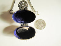 Vintage Silver Tone Pillow Purse Necklace Velvet Lined Pendant Boho Gatsby Flapper Victorian